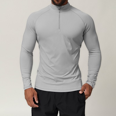 Men's sports zipper quick drying long sleeved t-shirt