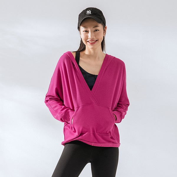 V neck plum color gym hoodie